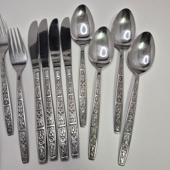 Imperial Stainless Japan 4-piece Flatware Set for 4 - IMI57 Vintage Floral - Picture 4 of 16